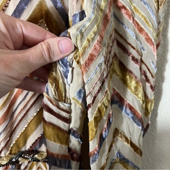 FREE PEOPLE *Ultra RARE* Beaded Velvet Chevron Long Sleeve Maxi Dress - Picture 10 of 14